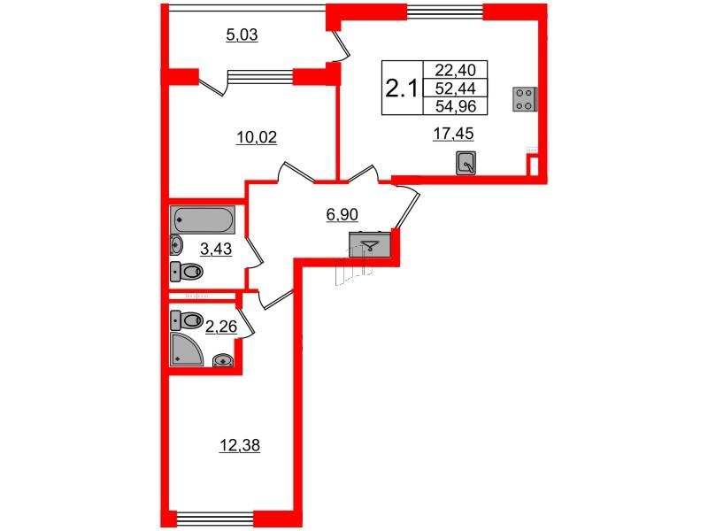 2-комнатная 52 м2 в ЖК Дворцовый фасад корпус null этаж 3