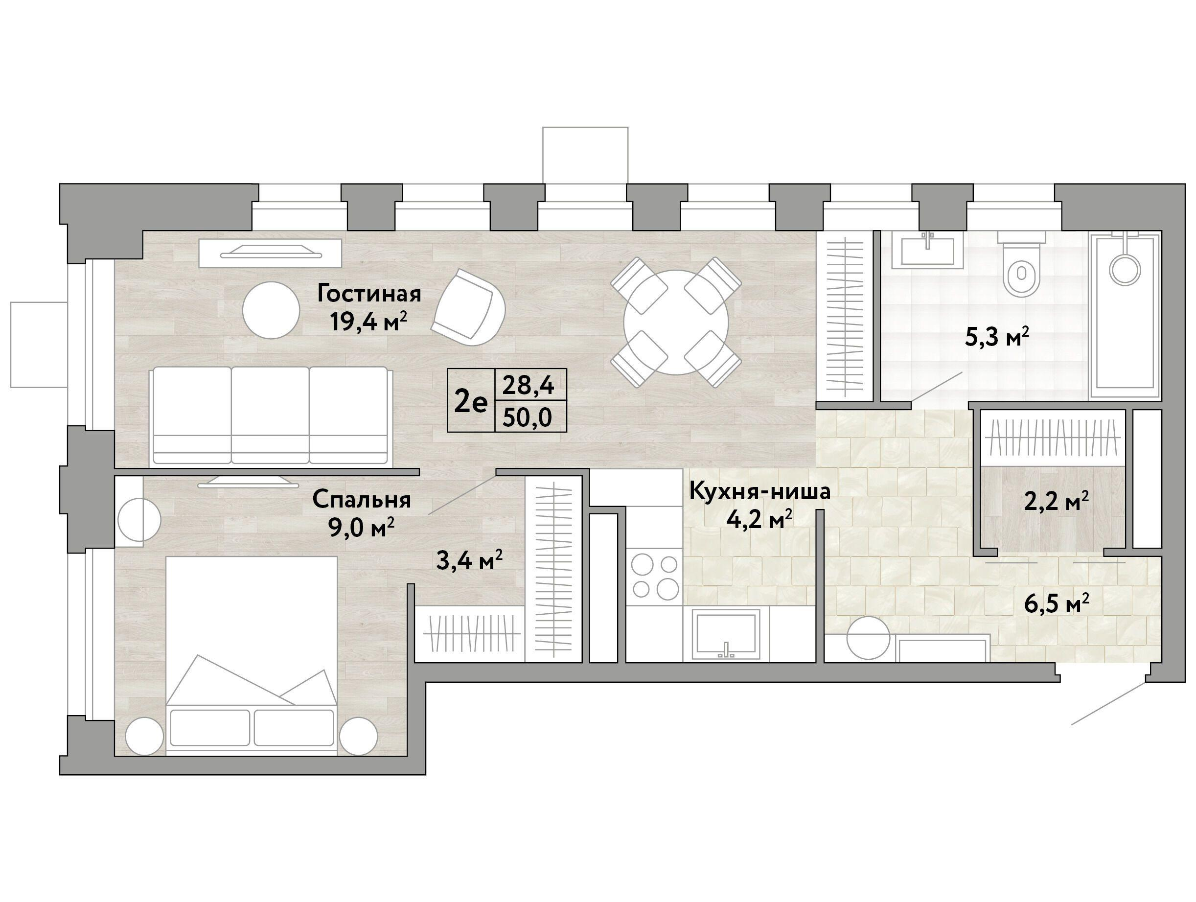 1-комнатная 50 м2 в ЖК Новые Смыслы корпус null этаж 12