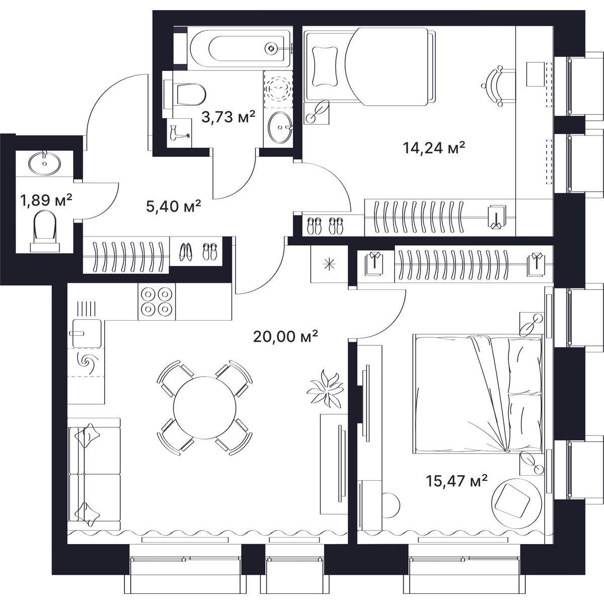 2-комнатная 60 м2 в ЖК Гагарин корпус null этаж 4