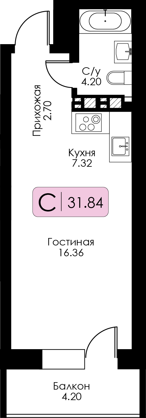 Студия 31 м2 в ЖК Урбан Парк корпус null этаж 14