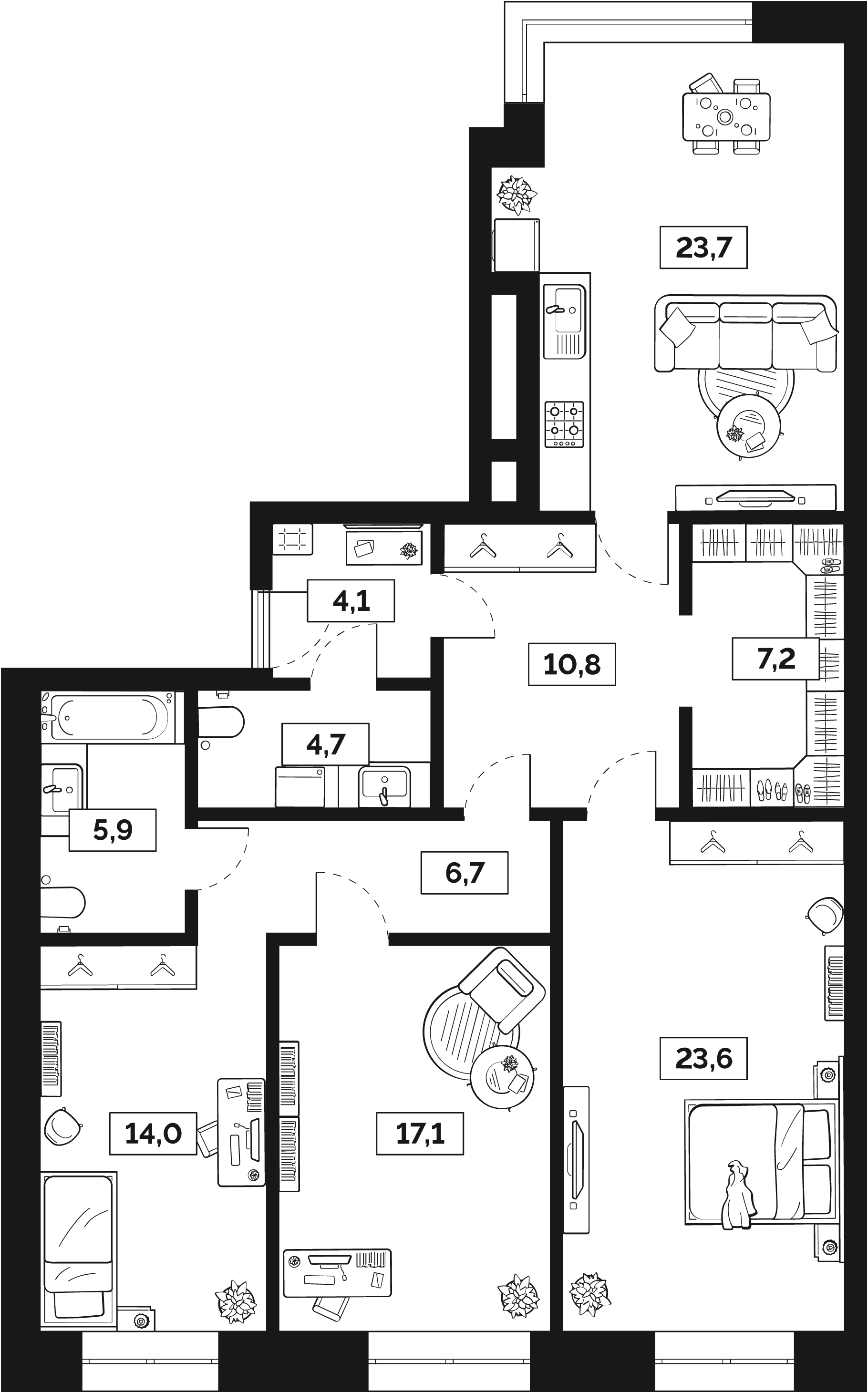 3-комнатная 117 м2 в ЖК Лайм корпус null этаж 19