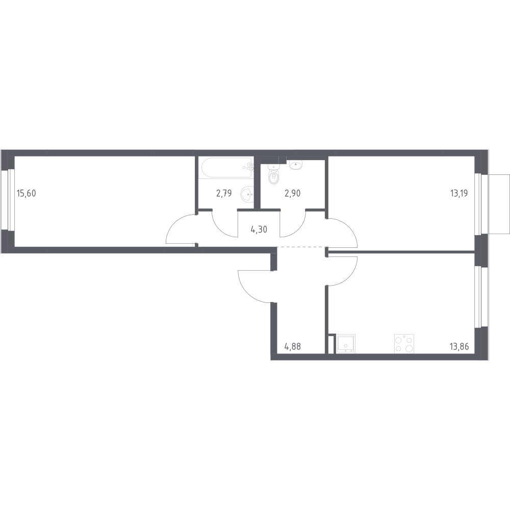 2-комнатная 57 м2 в ЖК Новое Внуково корпус null этаж 5