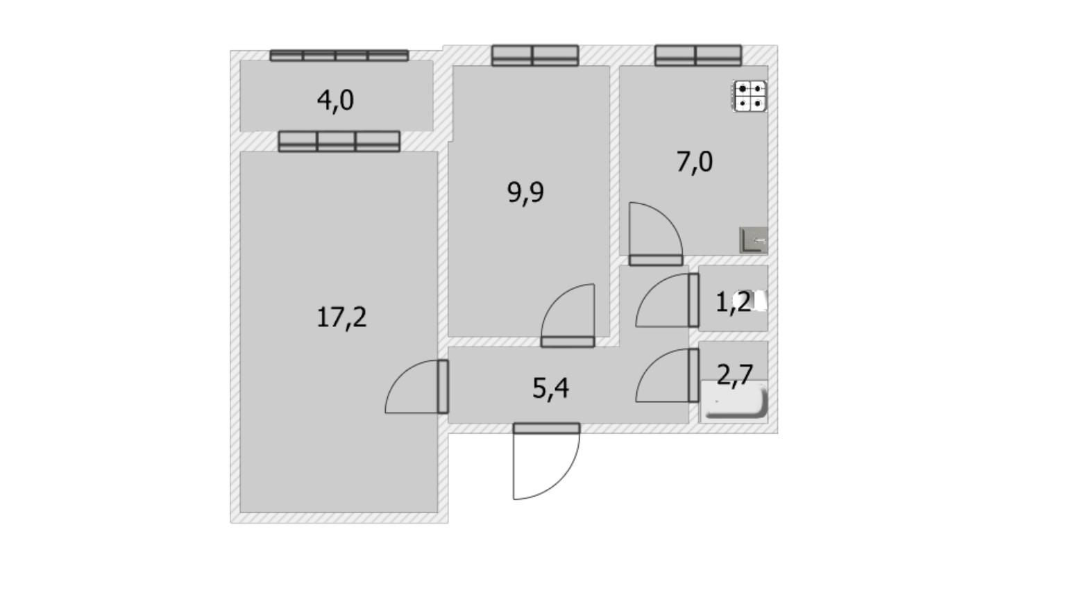 2-комнатная 43.3 м2 в ЖК undefined корпус null этаж 8