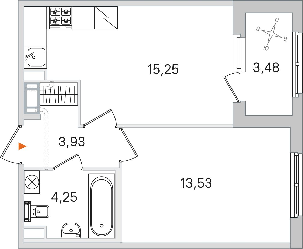 1-комнатная 38 м2 в ЖК Дубровский корпус null этаж 3