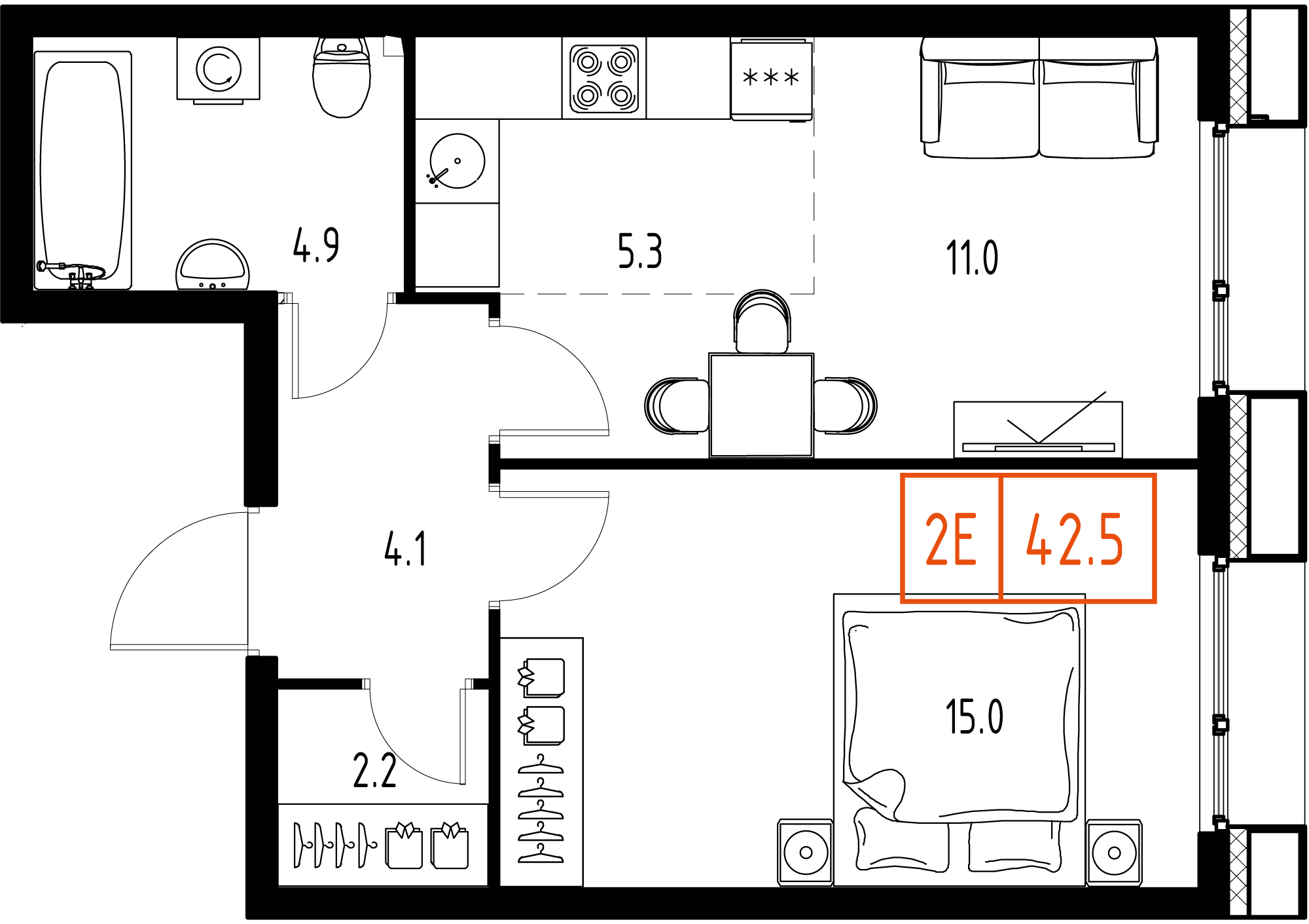 1-комнатная 42 м2 в ЖК Skolkovo One корпус null этаж 5