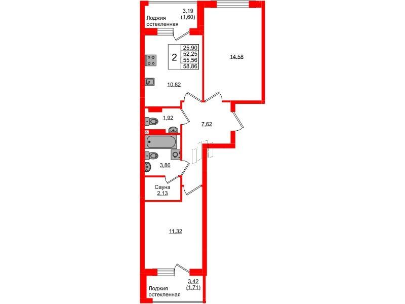 2-комнатная 55 м2 в ЖК Консул корпус null этаж 2