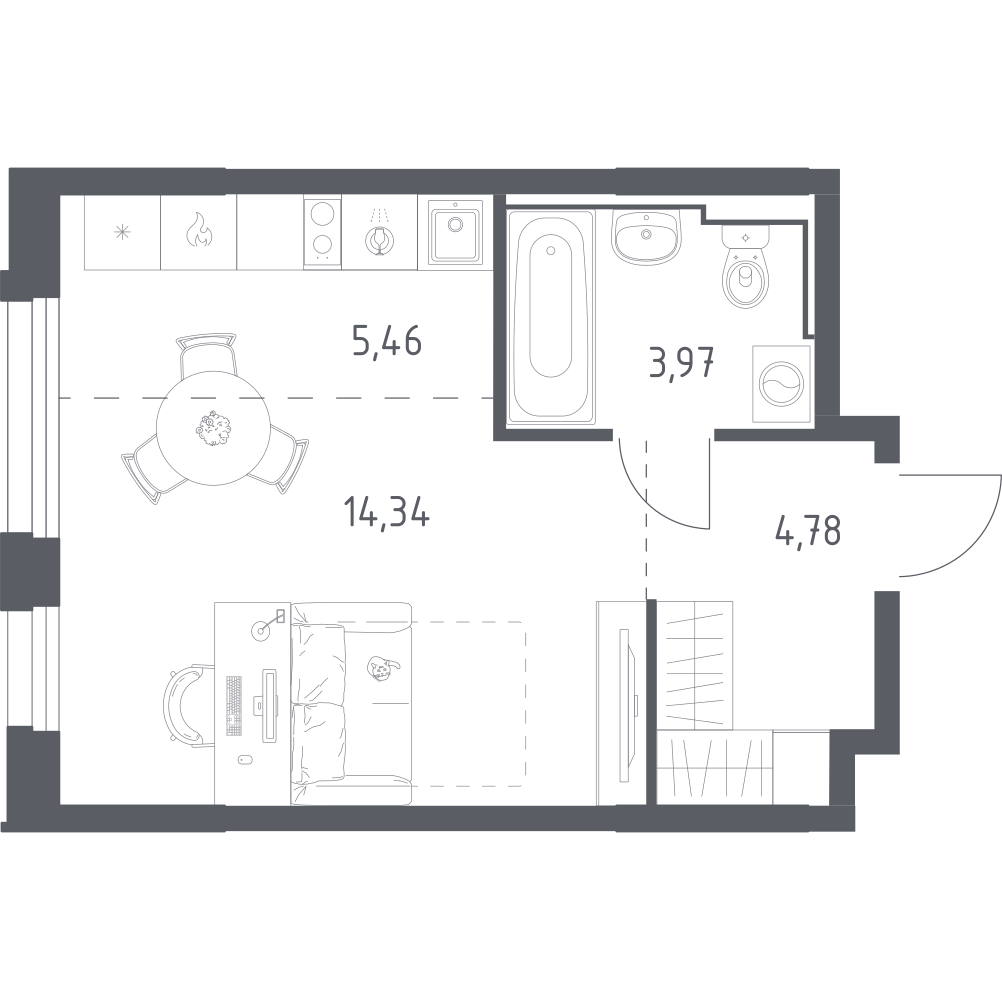 Студия 28 м2 в ЖК Рябиновая Роща корпус null этаж 10