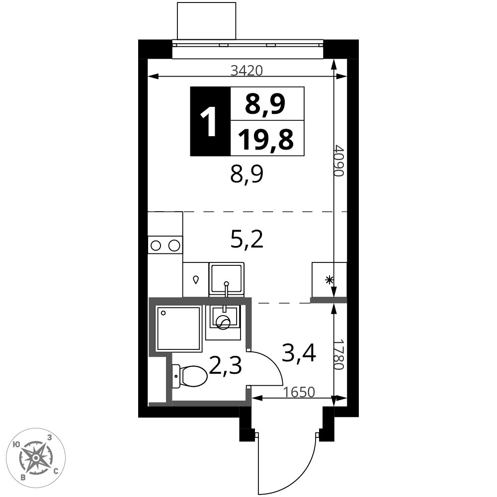 Студия 19 м2 в ЖК 1-й Донской корпус null этаж 22