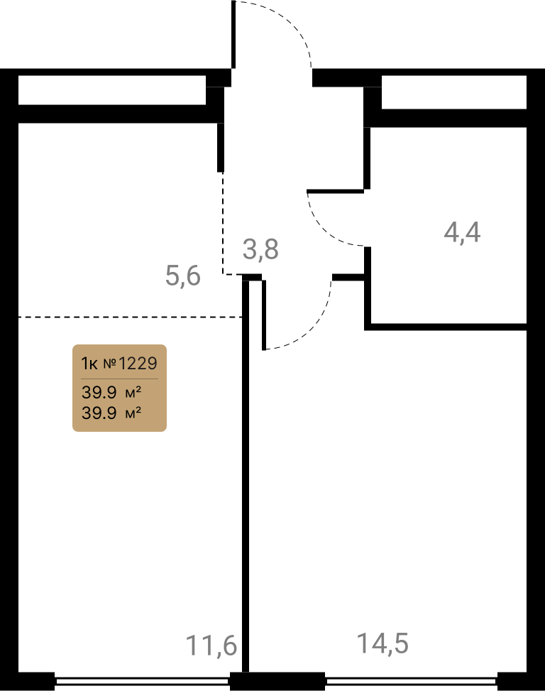 1-комнатная 39 м2 в ЖК Лесная коллекция корпус null этаж 13