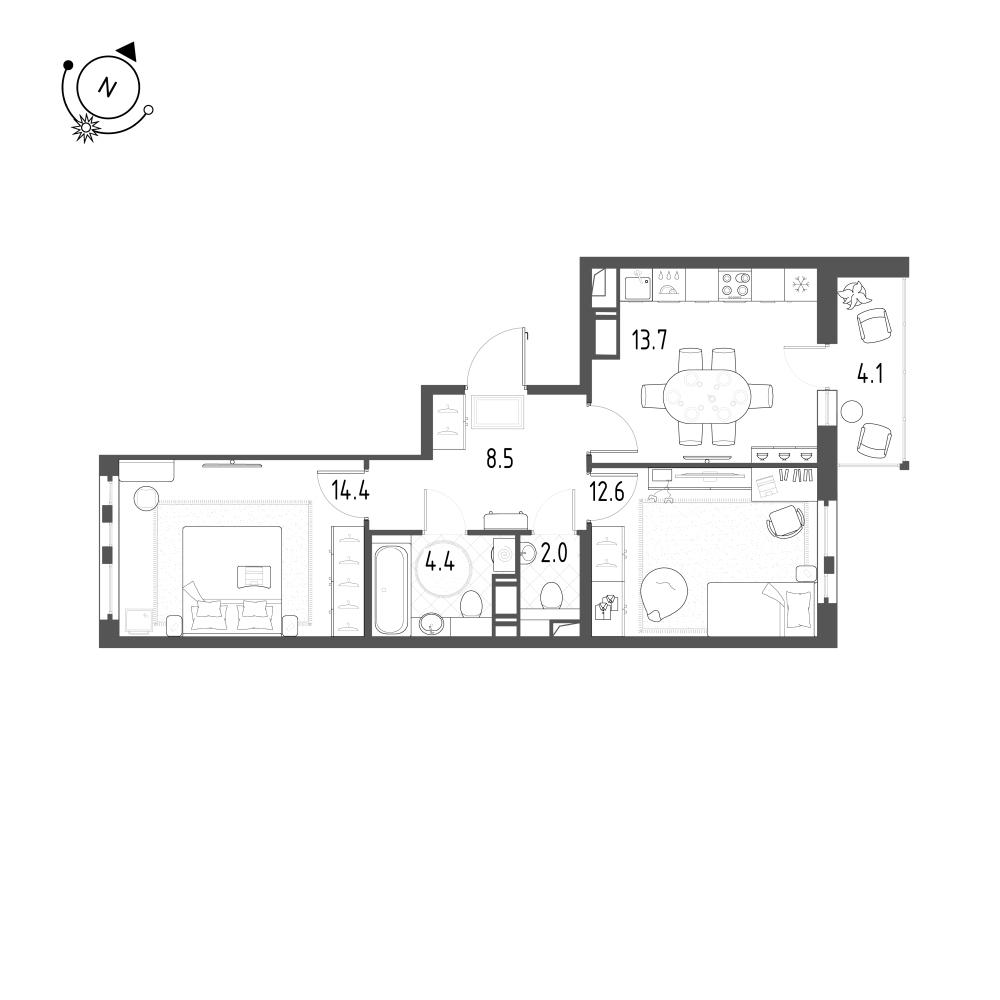 2-комнатная 57 м2 в ЖК Монография корпус null этаж 10