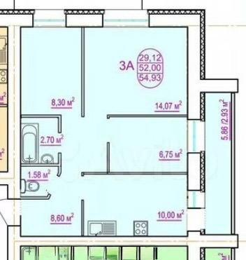 2-комнатная 52.2 м2 в ЖК undefined корпус null этаж 8