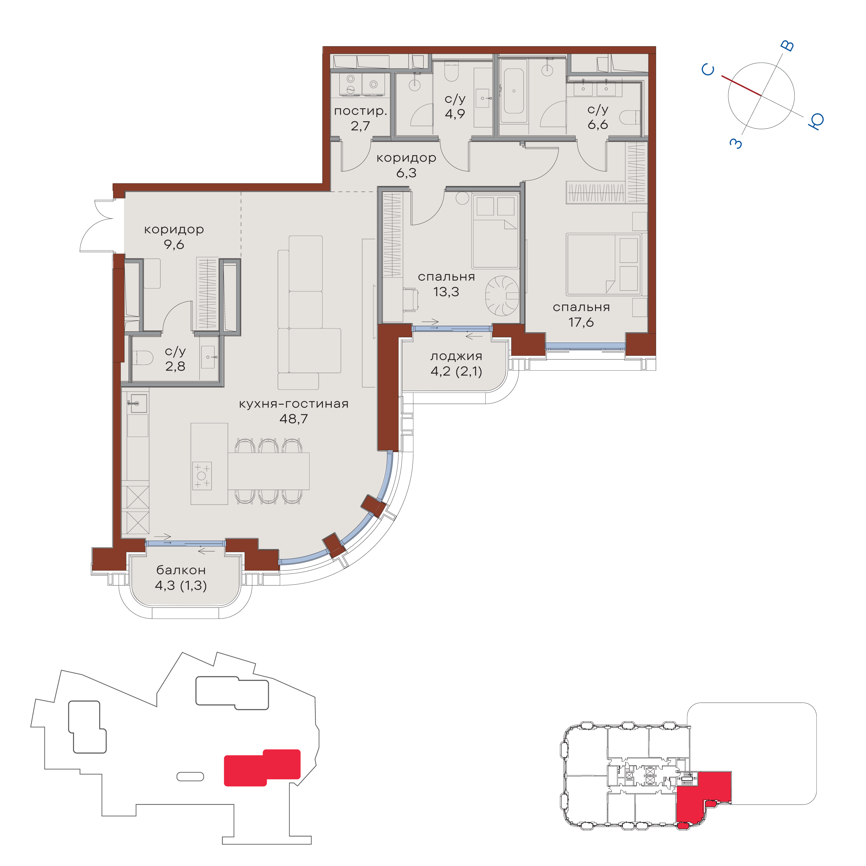 2-комнатная 115 м2 в ЖК Татарская 35 корпус null этаж 9