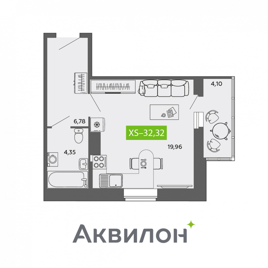 Студия 32.3 м2 в ЖК undefined корпус null этаж 8