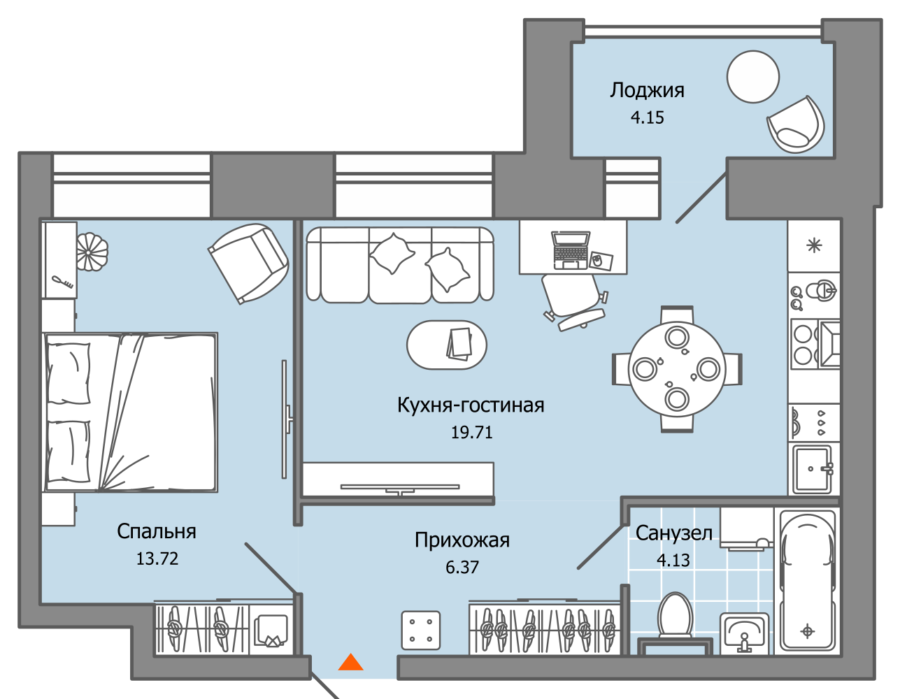2-комнатная 46 м2 в ЖК ZNAK корпус null этаж 1