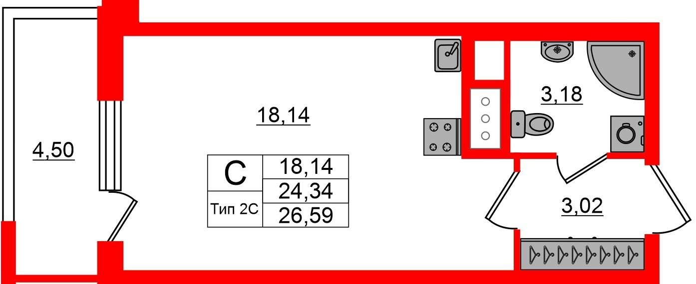 Студия 24 м2 в ЖК Сэтл Ривьера корпус null этаж 3