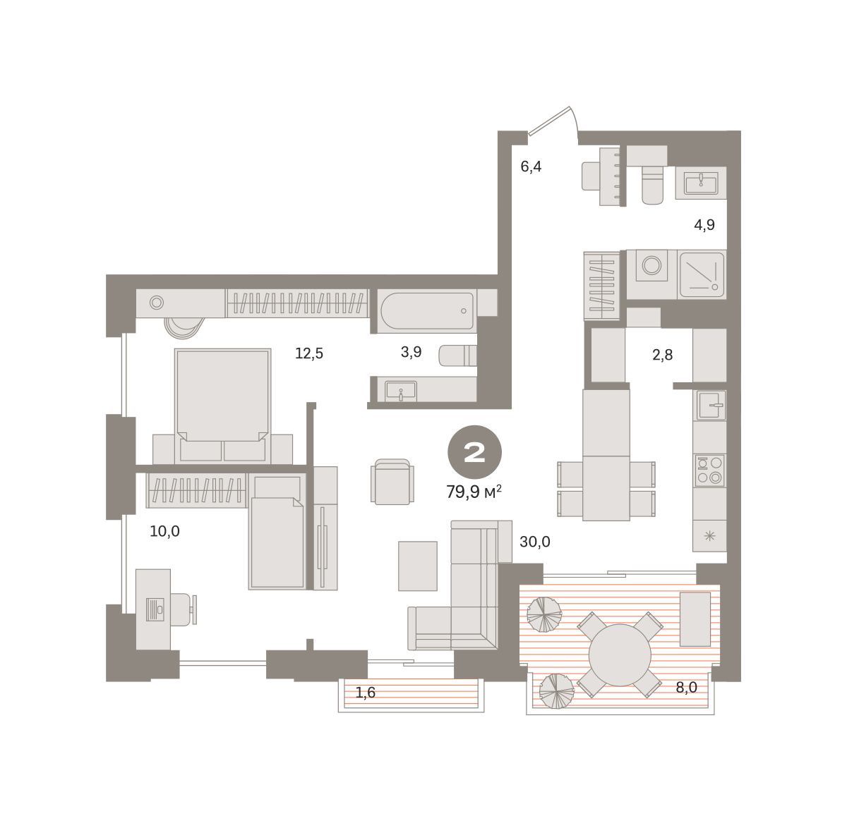 2-комнатная 80 м2 в ЖК Квартал МОНС корпус null этаж 13