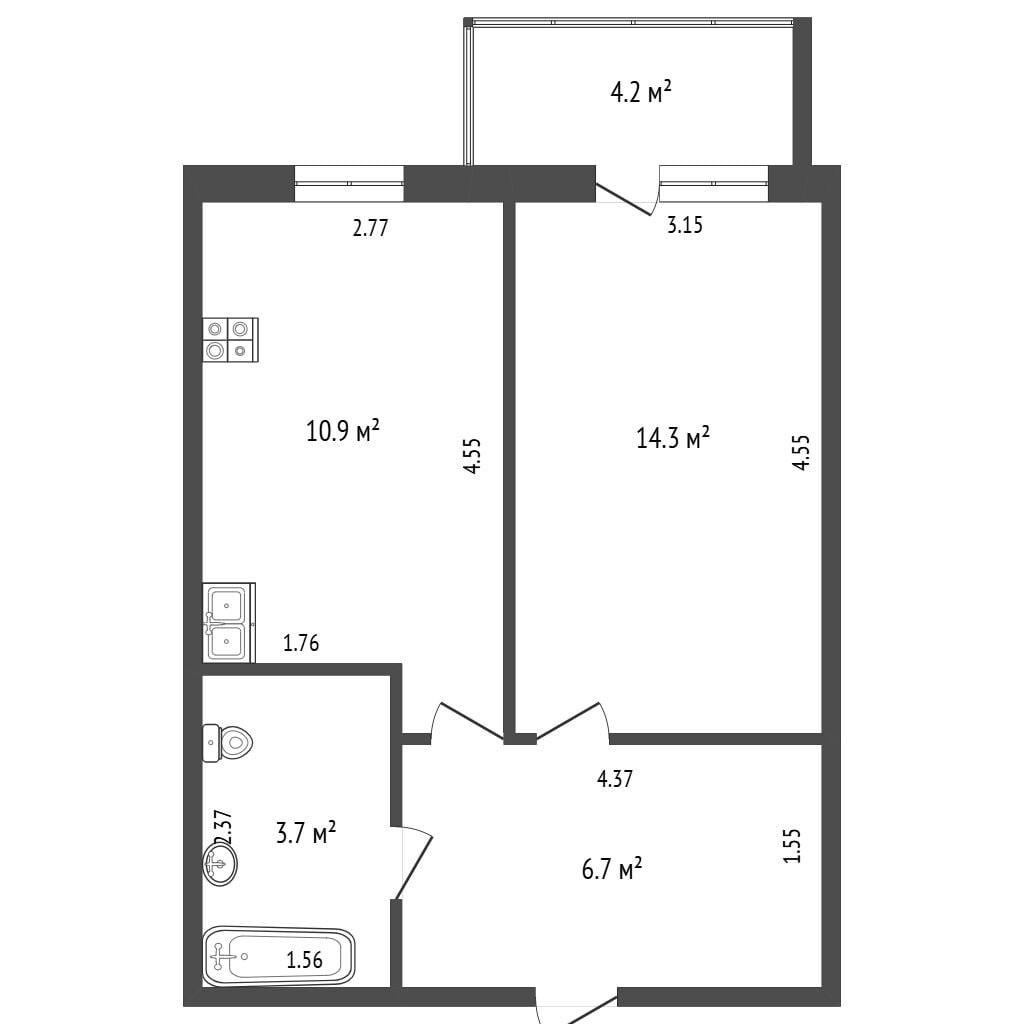 1-комнатная 35.6 м2 в ЖК undefined корпус null этаж 14