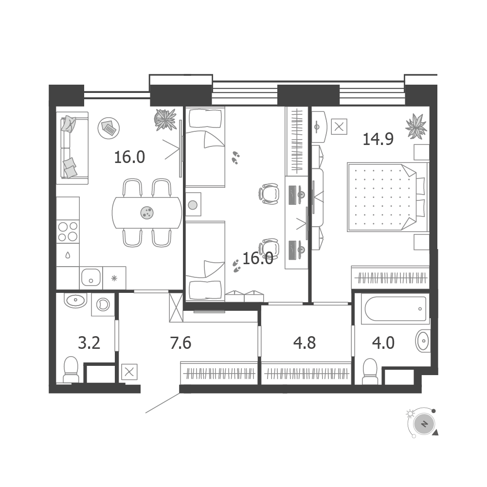 2-комнатная 66 м2 в ЖК Voxhall корпус null этаж 9