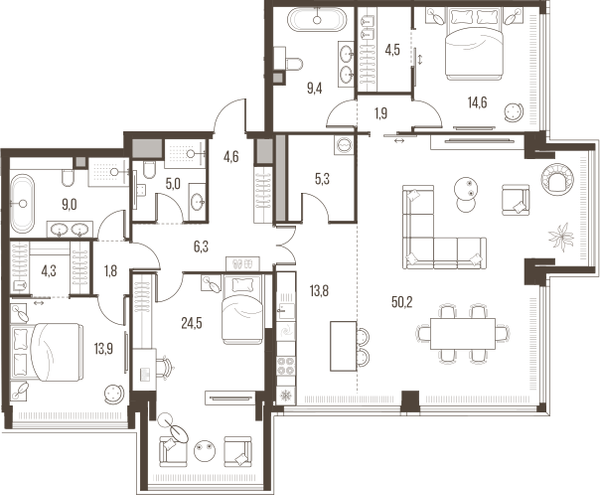 4-комнатная 169 м2 в ЖК High Life корпус null этаж 44