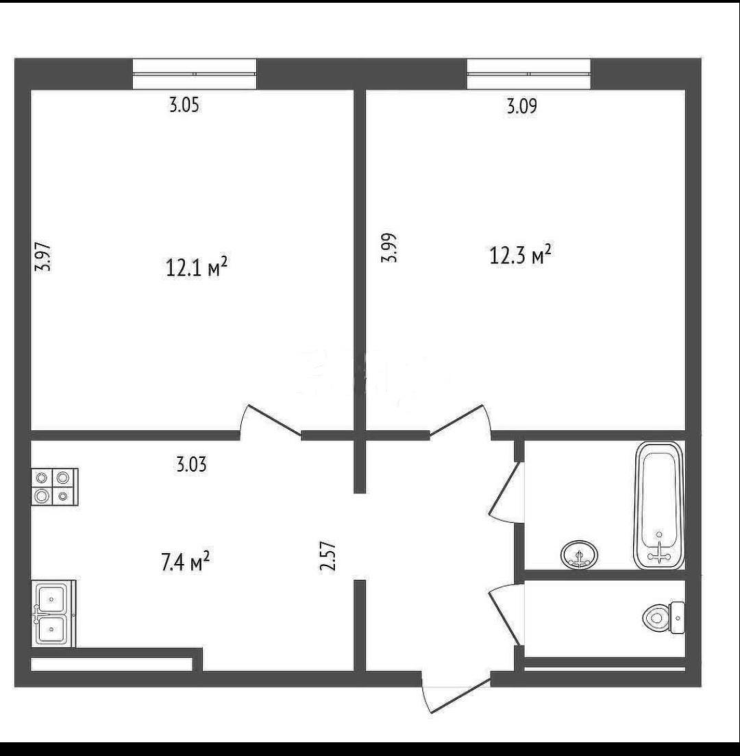 2-комнатная 38.6 м2 в ЖК undefined корпус null этаж 1