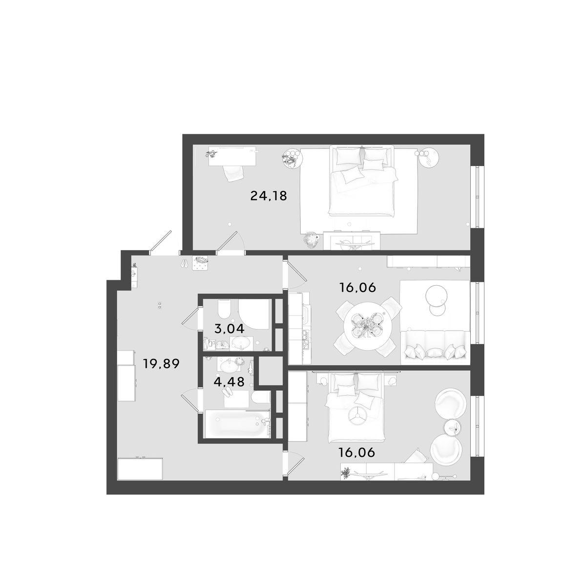 2-комнатная 83 м2 в ЖК OMEGA корпус null этаж 14