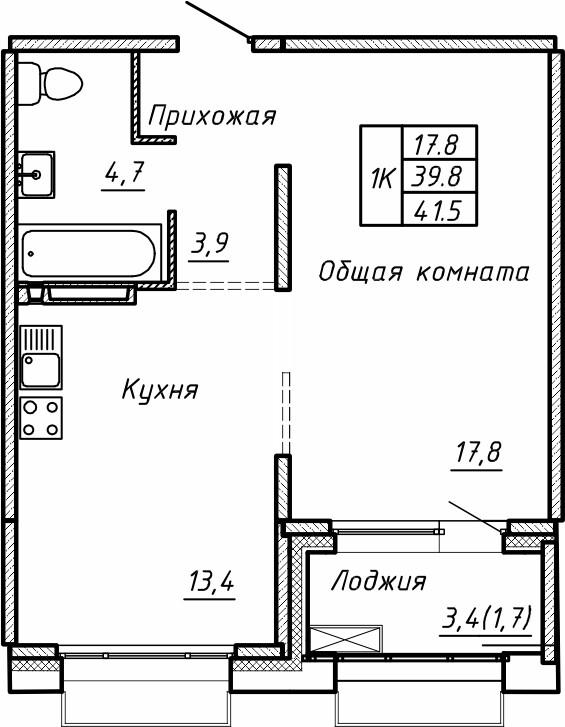 1-комнатная 41 м2 в ЖК Гренландия корпус null этаж 12