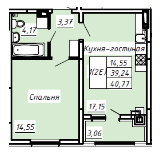 2-комнатная 40.8 м2 в ЖК undefined корпус null этаж 5