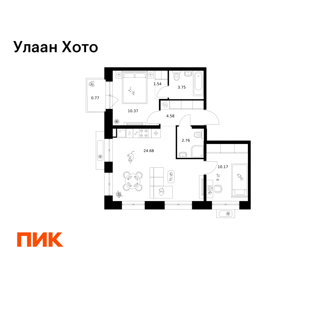 2-комнатная 58 м2 в ЖК Улаан Хото корпус null этаж 5
