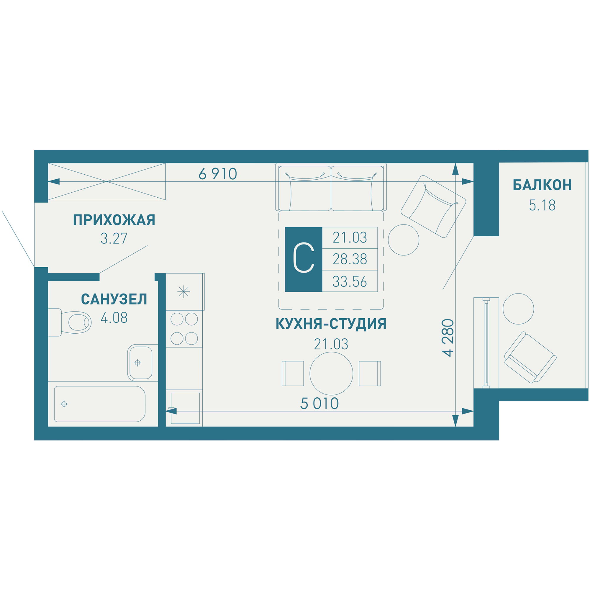 Студия 33 м2 в ЖК ИНАЧЕ в Молодежном корпус null этаж 6