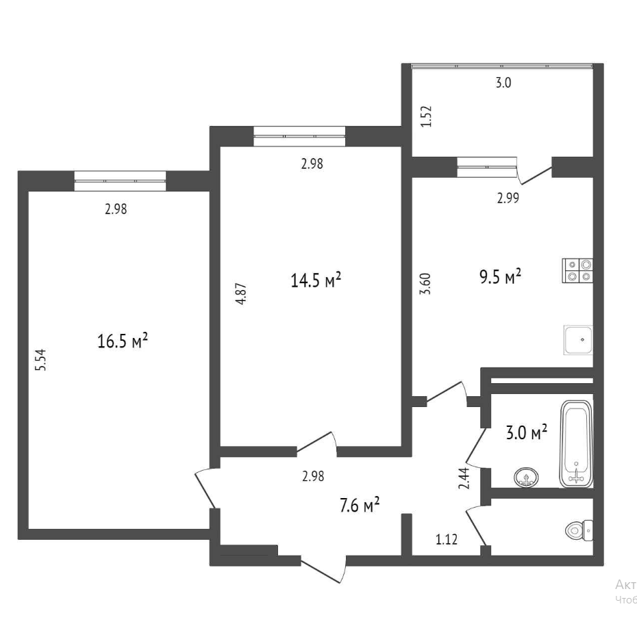 2-комнатная 52.5 м2 в ЖК undefined корпус null этаж 2