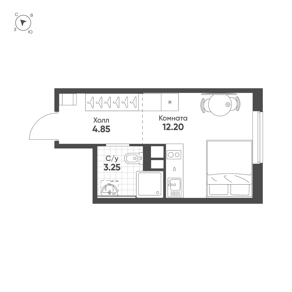 Студия 20 м2 в ЖК АВЕНЮ-АПАРТ ПУЛКОВО корпус null этаж 2