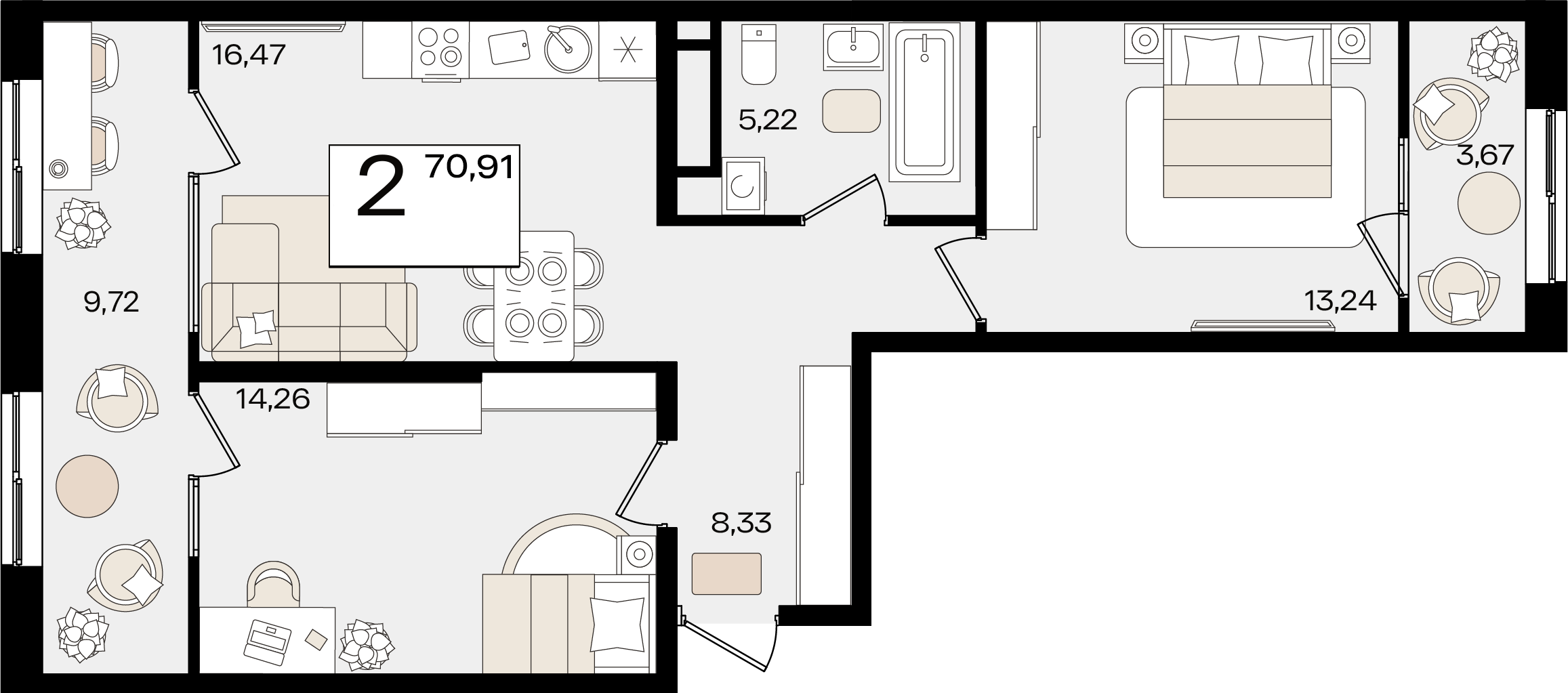 2-комнатная 64 м2 в ЖК Патрики корпус null этаж 10