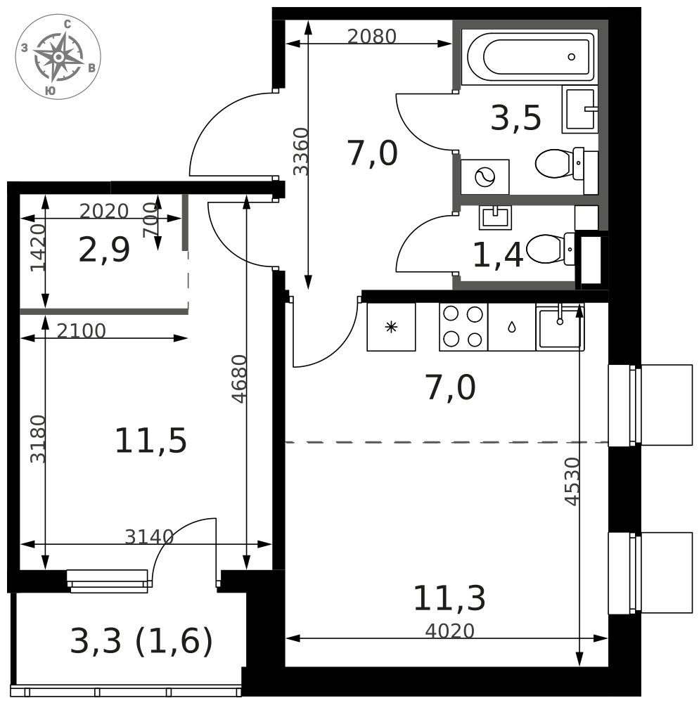2-комнатная 47 м2 в ЖК 1-й Ясеневский корпус null этаж 8