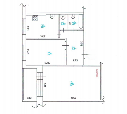 2-комнатная 43.5 м2 в ЖК undefined корпус null этаж 3