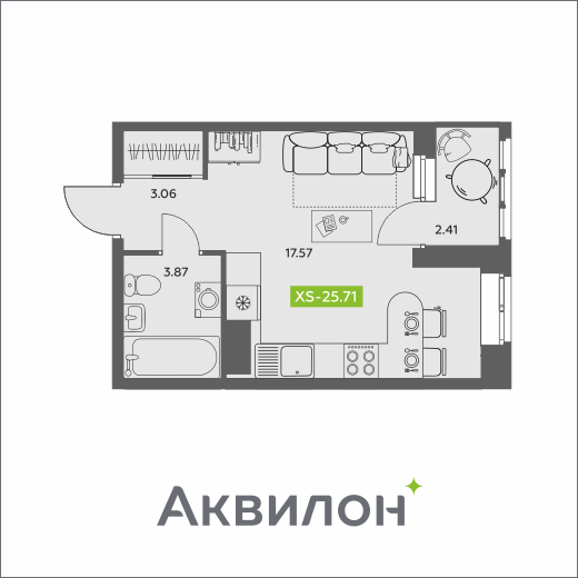 Студия 25 м2 в ЖК Аквилон АКВАРТАЛ корпус null этаж 10