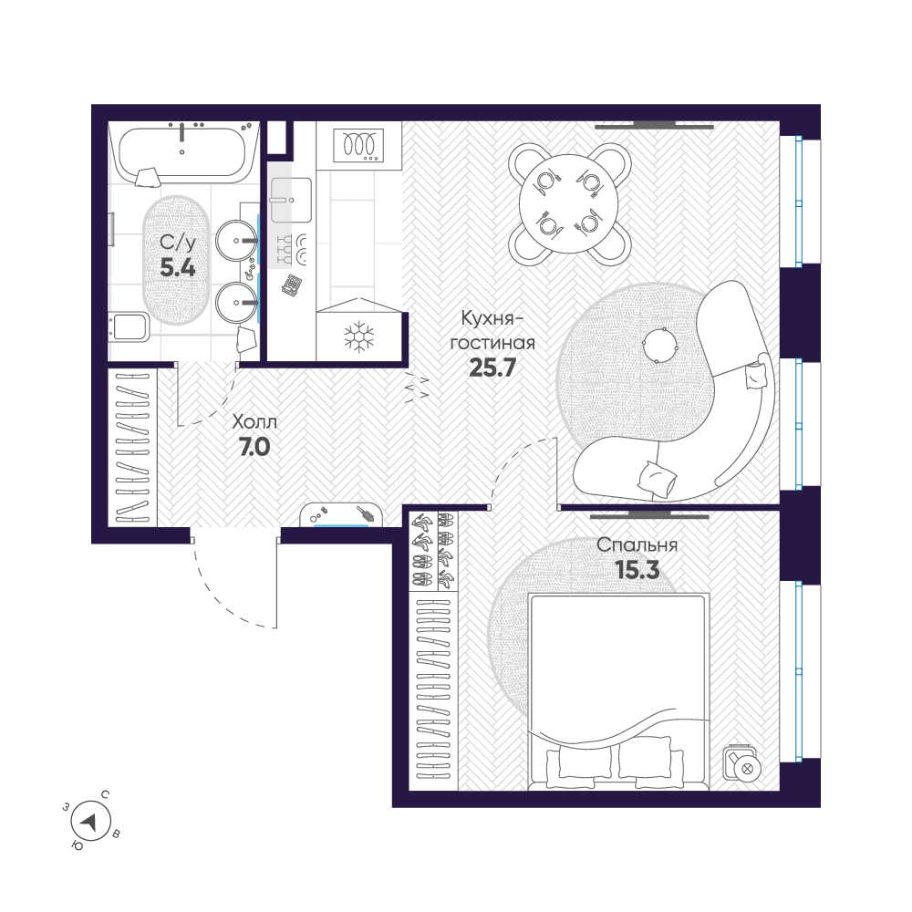 1-комнатная 53 м2 в ЖК ЛДМ корпус null этаж 5
