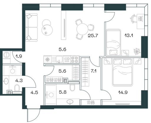 3-комнатная 88 м2 в ЖК Shift корпус null этаж 5