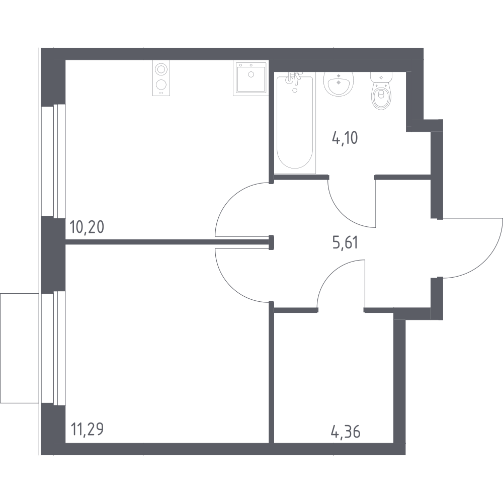 1-комнатная 35 м2 в ЖК Новое Внуково корпус null этаж 3
