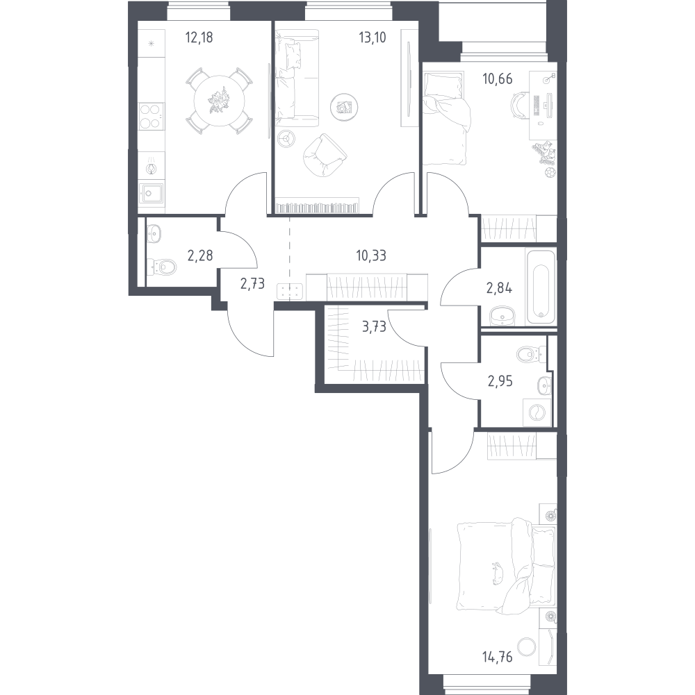 3-комнатная 75 м2 в ЖК Прибрежный парк корпус null этаж 2