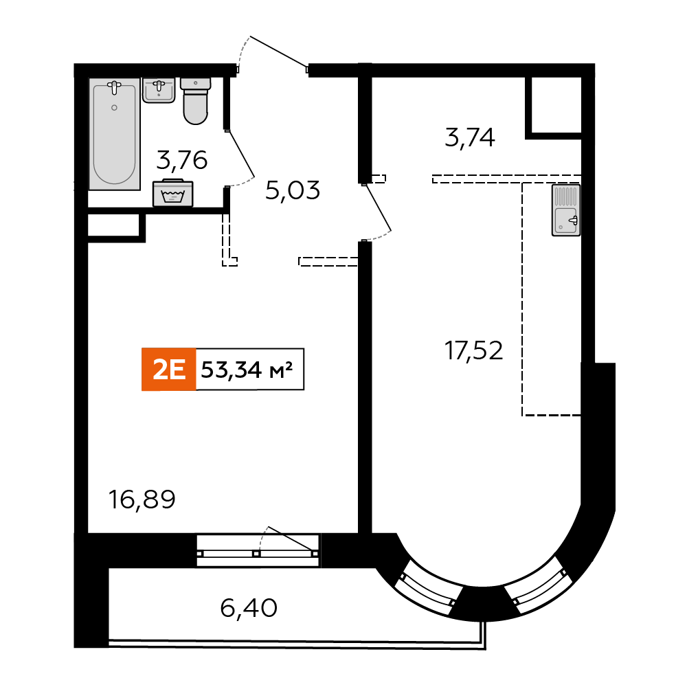 1-комнатная 53 м2 в ЖК Аккорд корпус null этаж 12