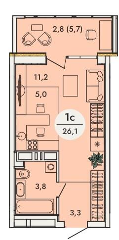 Студия 26 м2 в ЖК Кинетика корпус null этаж 16