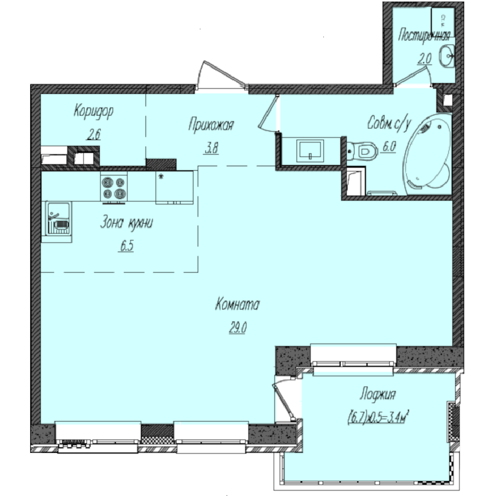 Студия 53 м2 в ЖК КОМОС на Тукая корпус null этаж 3