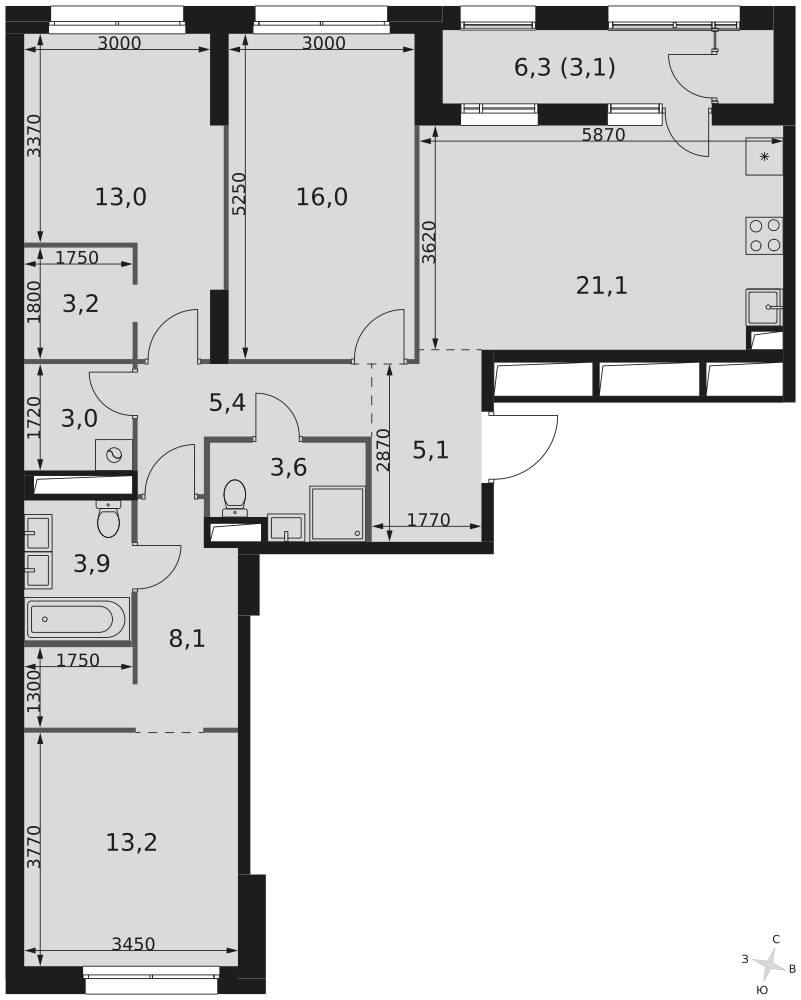 3-комнатная 98 м2 в ЖК Sky Garden корпус null этаж 10