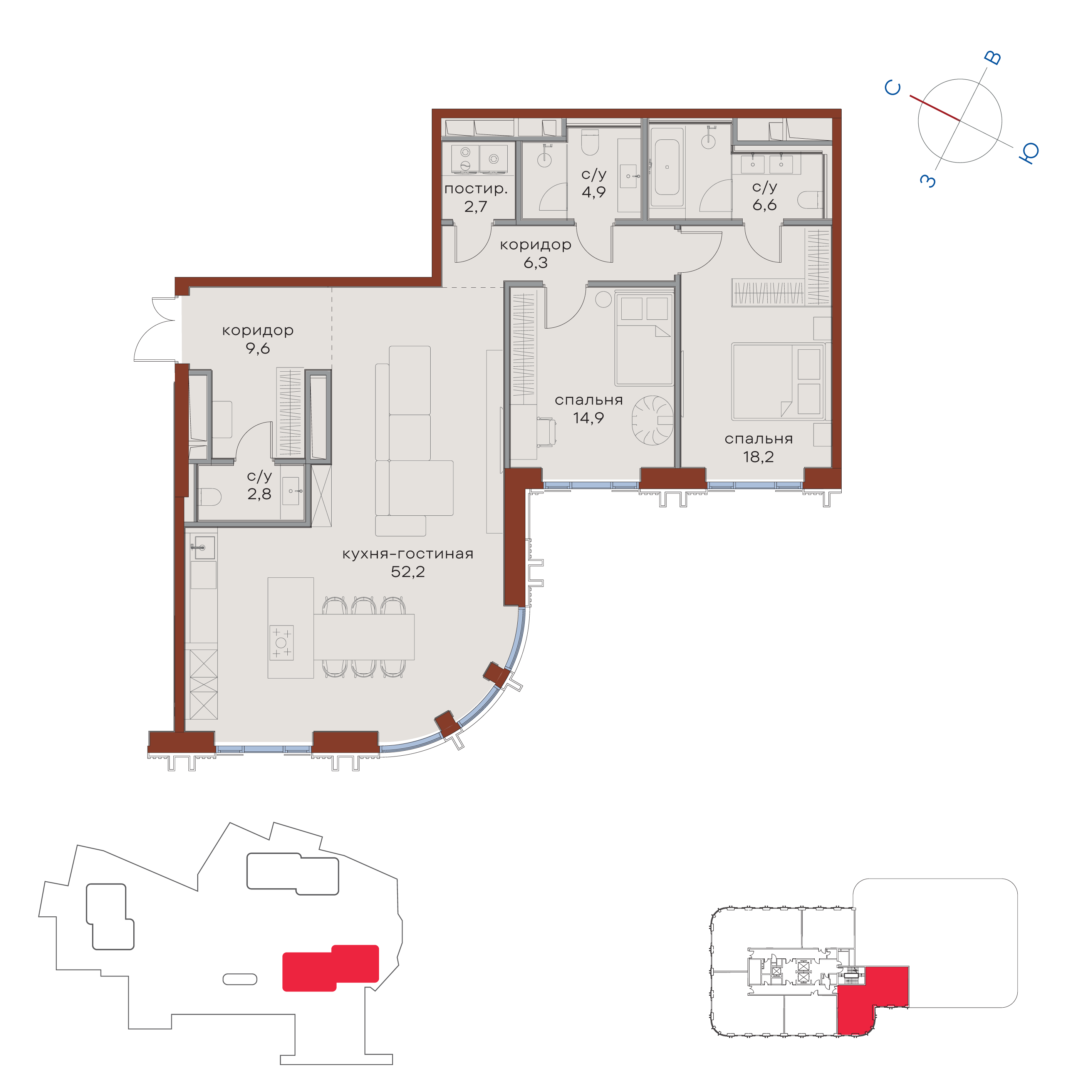2-комнатная 118 м2 в ЖК Татарская 35 корпус null этаж 13