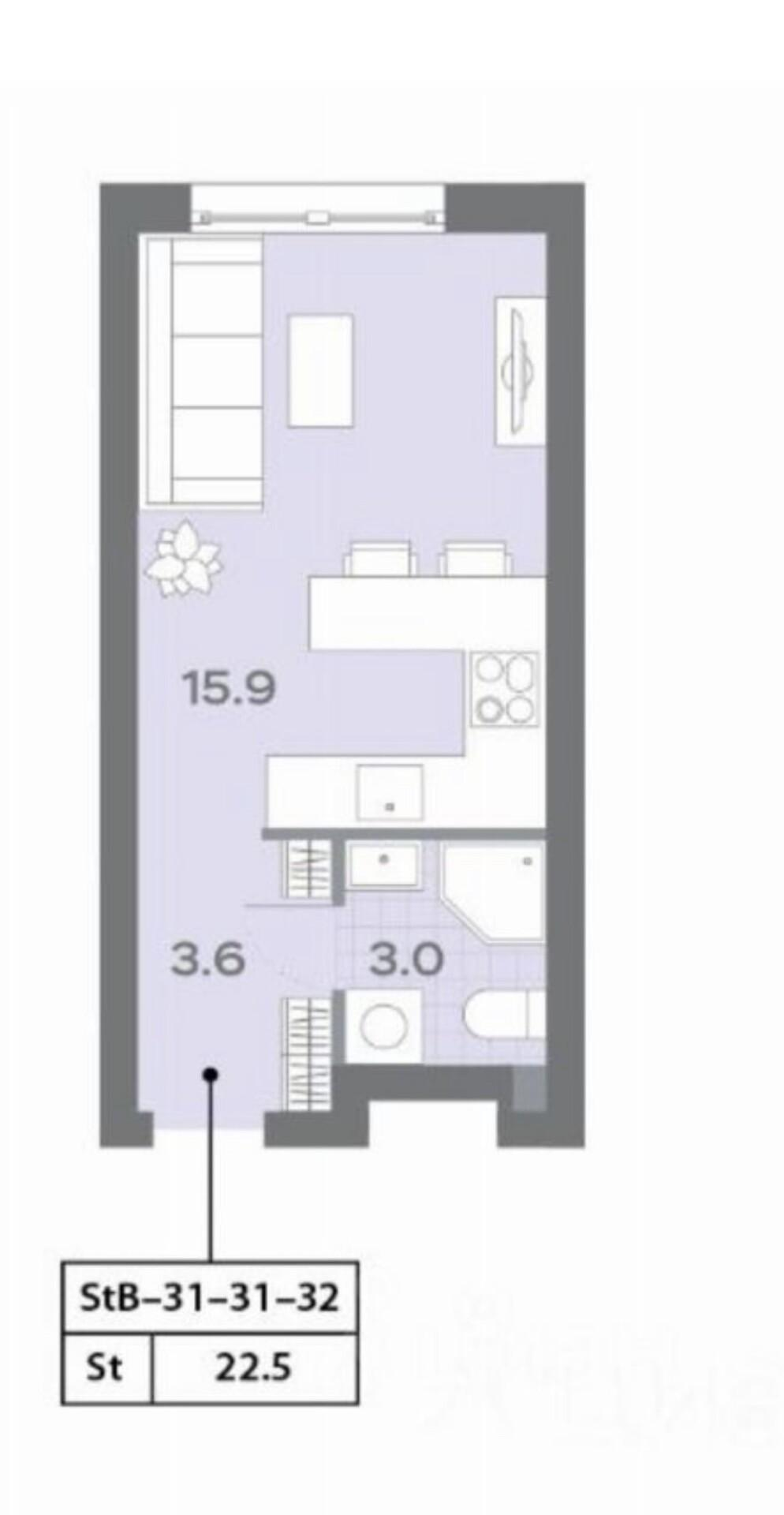 Студия 22.4 м2 в ЖК undefined корпус null этаж 16