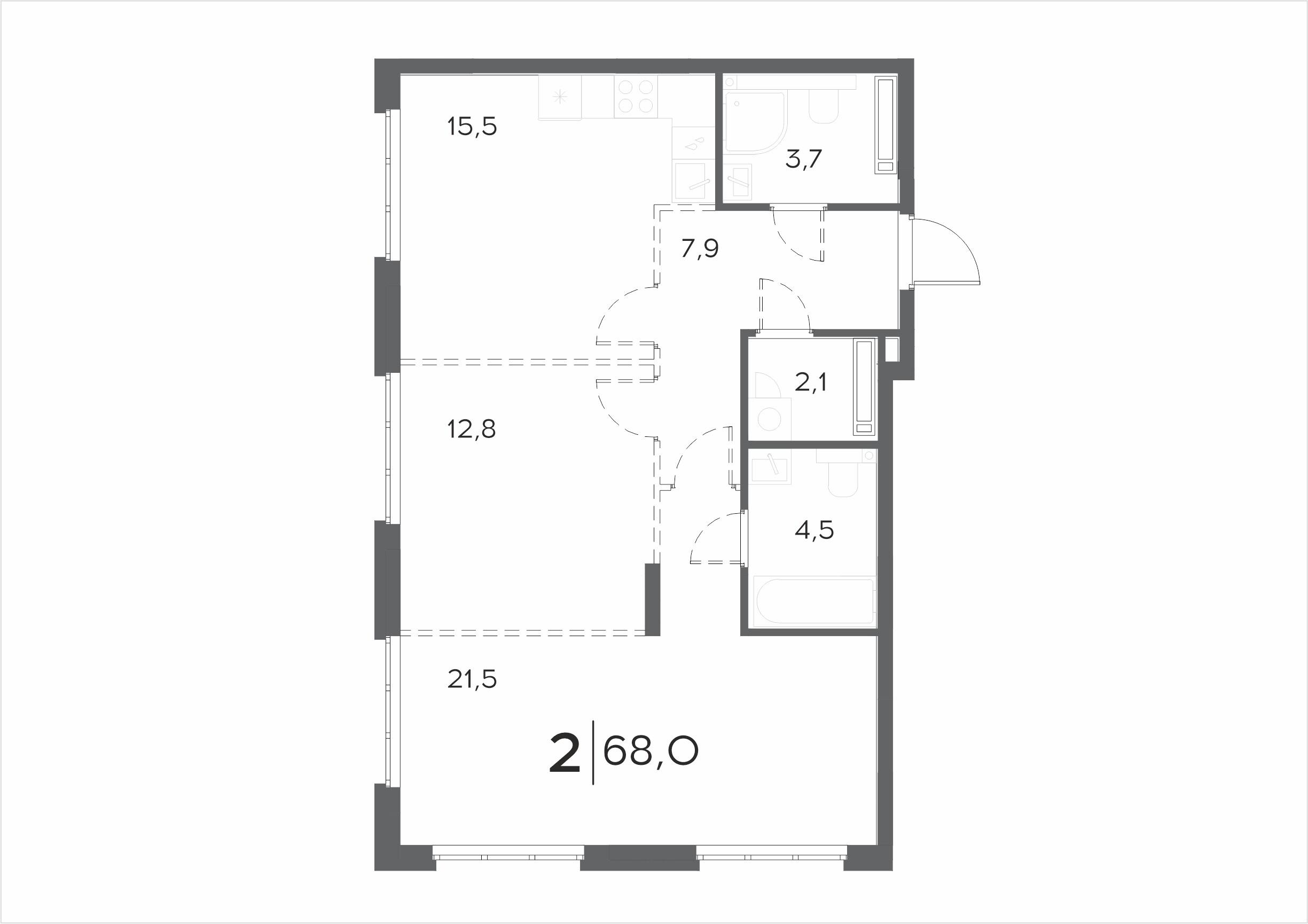 2-комнатная 68 м2 в ЖК WELLART City корпус null этаж 14