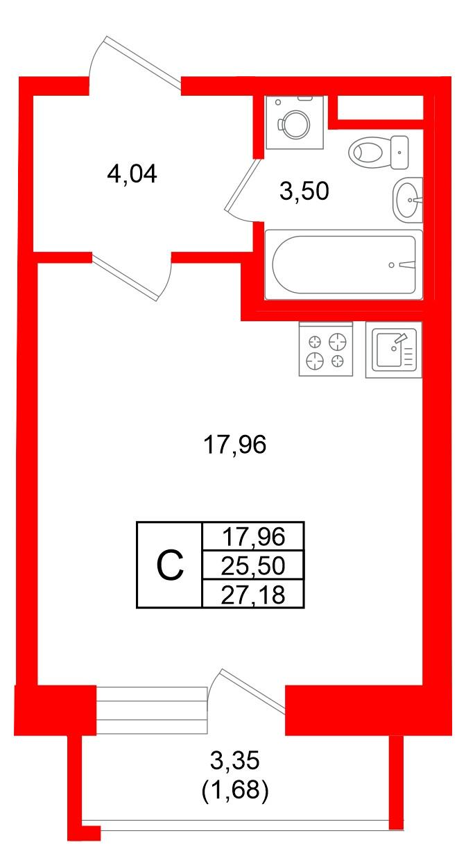 Студия 27 м2 в ЖК Юнтолово корпус null этаж 2