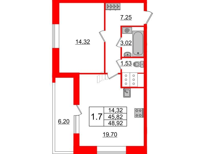 1-комнатная 45 м2 в ЖК Pulse Premier корпус null этаж 17