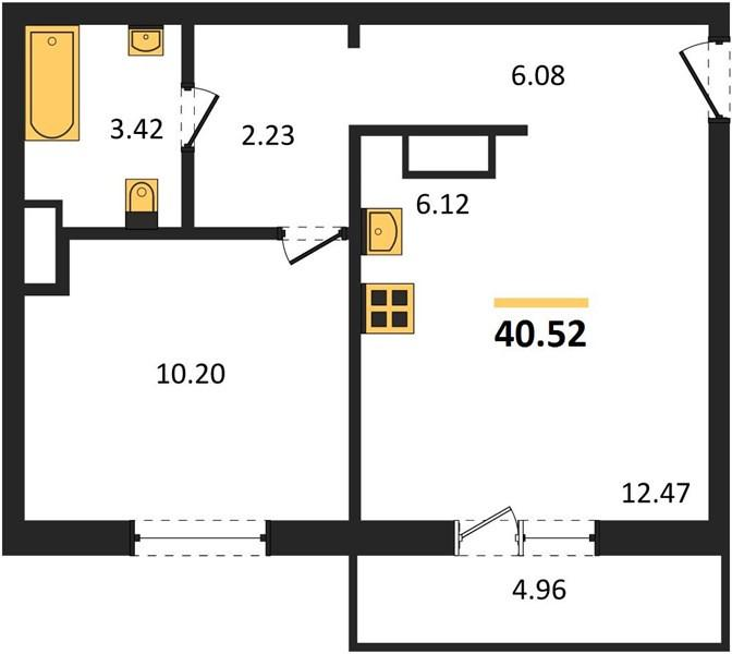 2-комнатная 40.5 м2 в ЖК undefined корпус null этаж 10