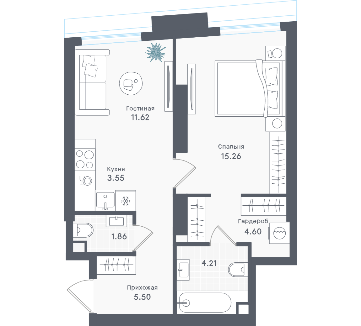 1-комнатная 46 м2 в ЖК Solos корпус null этаж 37